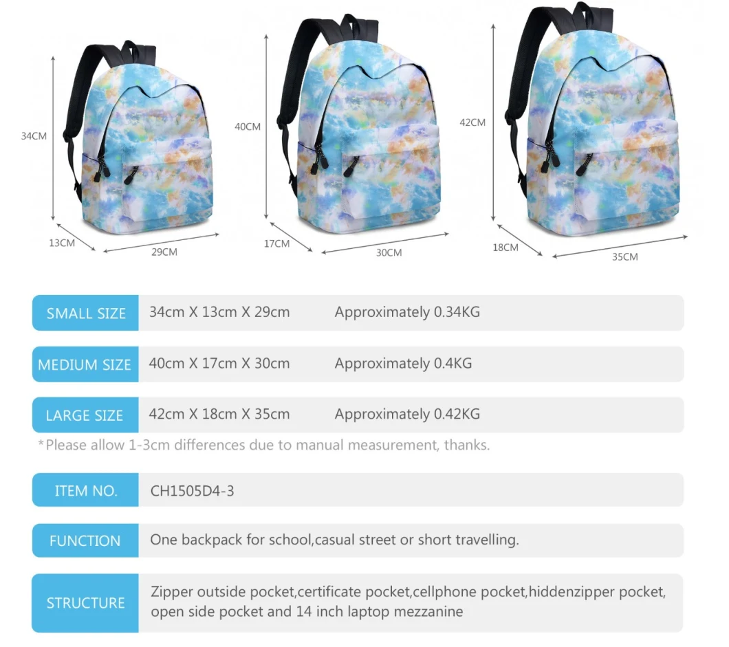 Wholesale Tie-Dyed Polyester Student Bags with Small Pencil Bag Waterproof Backpack