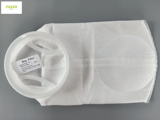 Sachet de filtre à liquide en maille de nylon de polyester de polypropylène industriel de textile avec l'anneau en plastique pour la filtration