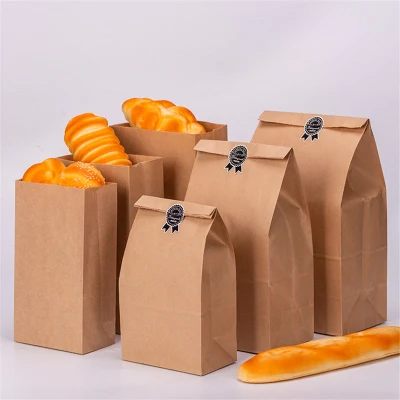 27X15X9 32X18X11cm Brun Kraft Sacs En Papier Cookie Pain Cuisson Paquet Cadeau Sacs Emballage Alimentaire À Emporter Sac Écologique En Gros